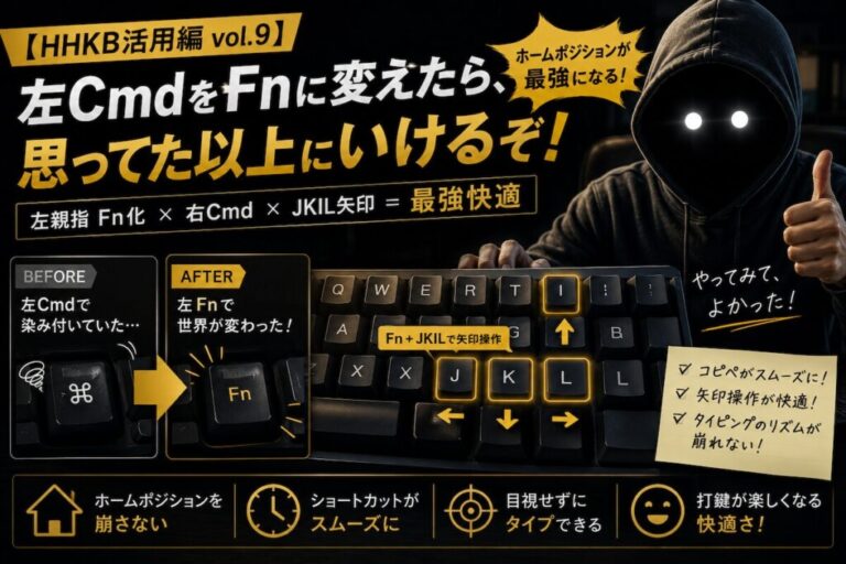 【HHKB活用編 vol.9】左◇キーをFnに変えてみた。薬指が主役になる日が来るとは思わなかった。