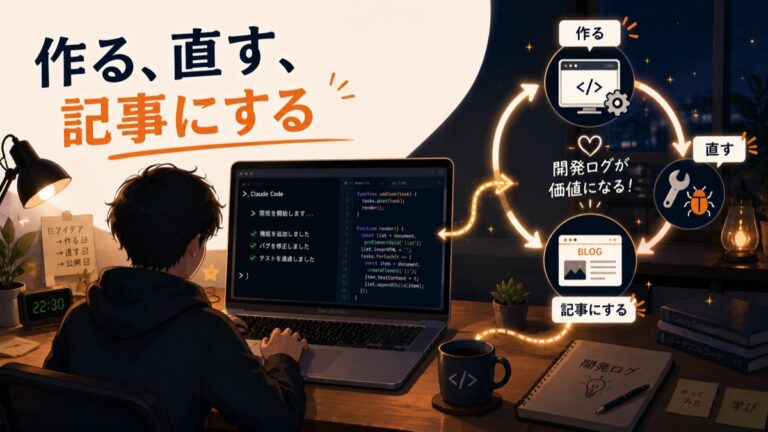 Claude Codeで自作アプリを育てる開発ログの始め方｜作る直す記事にする