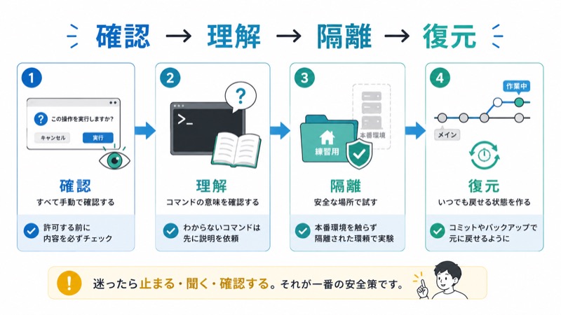 確認・理解・隔離・復元の4ステップで安全に進める権限設定の手順図解