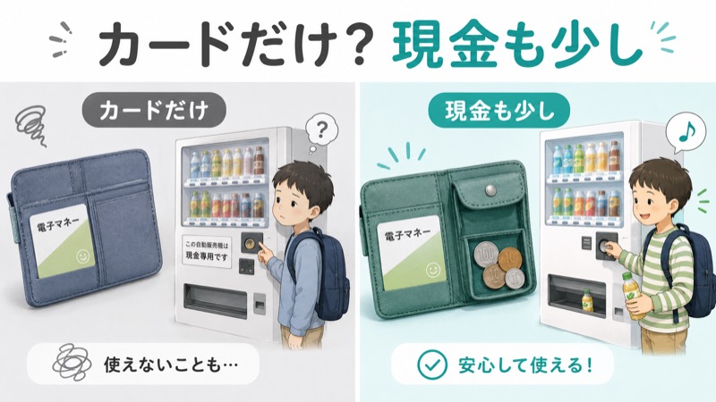 電子マネーカードと小銭を分けて収納できる子ども用財布